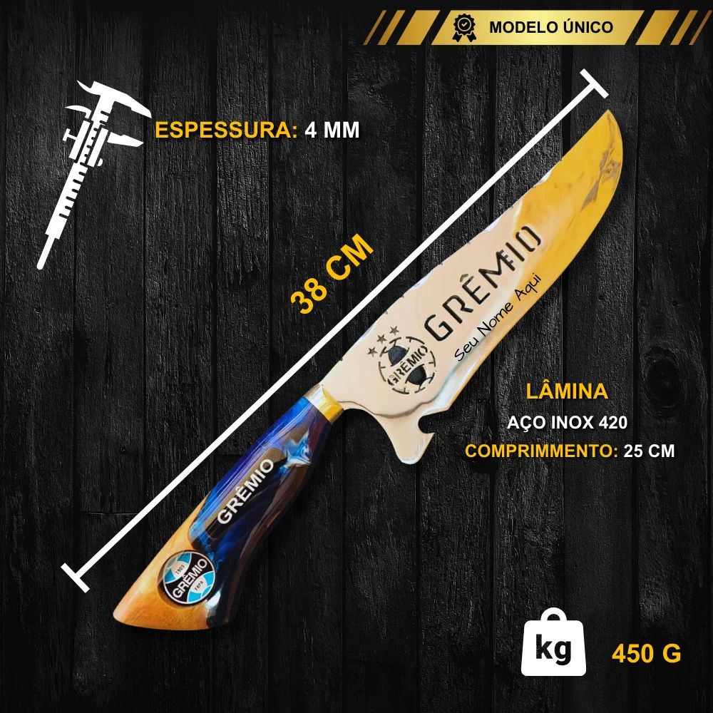 Tábua Rústica Personalizada - Grêmio + Kit Churrasco Personalizado